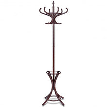 Load image into Gallery viewer, Wood Standing Hat Coat Rack with Umbrella Stand-Brown

