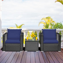 Load image into Gallery viewer, 3 Pcs Patio wicker Furniture Set with Cushion-Navy
