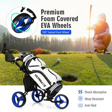 Load image into Gallery viewer, 3 Wheels Folding Golf Push Cart with Seat Scoreboard and Adjustable Handle-Blue
