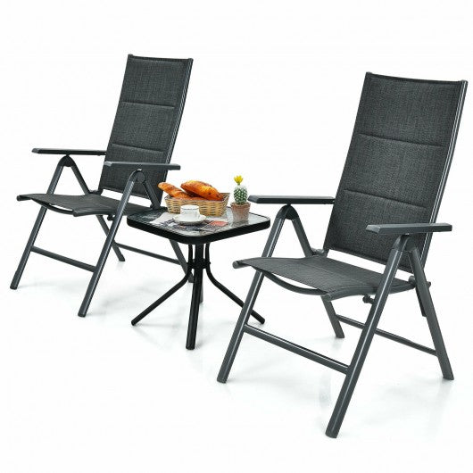 2PCS Patio Folding Dining Chairs Aluminum Padded Adjustable Back-Gray