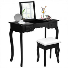 Load image into Gallery viewer, Mirrored Bathroom Dressing Vanity Table Set w/ Stool-Black
