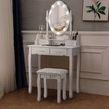 Load image into Gallery viewer, Makeup Vanity Dressing Table Set with Dimmable Bulbs Cushioned Stool-White
