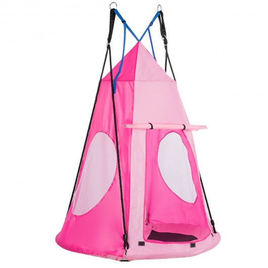 Kids Hanging Chair Swing Tent Set-Pink