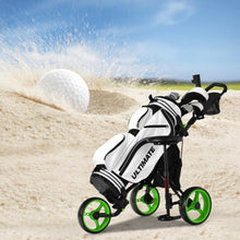 Load image into Gallery viewer, 3 Wheels Folding Golf Push Cart with Seat Scoreboard and Adjustable Handle-Green
