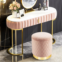 Load image into Gallery viewer, Round Storage Ottoman with Exquisite Pattern and Golden Metal Base for Bedroom
