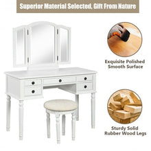 Load image into Gallery viewer, Tri-Fold Mirror Table Stool Wooden Vanity Make Up Dressing Set-White
