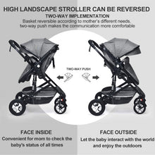 Load image into Gallery viewer, 2 in 1 High Landscape Convertible Reversible Bassinet Pram-Gray
