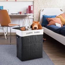 Load image into Gallery viewer, Double Rectangle Bamboo Hamper Laundry Basket-1PC Black

