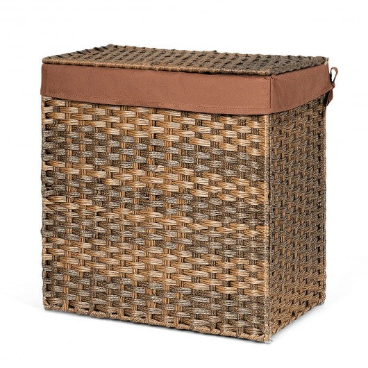 Hand-woven Foldable Rattan Laundry Basket-Brown