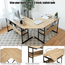 Load image into Gallery viewer, L-Shaped Computer Desk with Tiltable Tabletop-Natural
