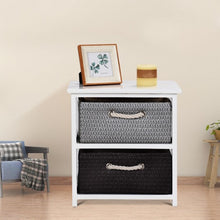 Load image into Gallery viewer, Wooden Storage End Nightstand  with Weaving Baskets-2-Tier
