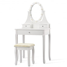 Load image into Gallery viewer, 3 Drawers Lighted Mirror Vanity Dressing Table Stool Set-White
