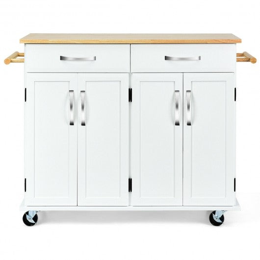 Wood Top Rolling Kitchen Trolley Island Cart Storage Cabinet-White
