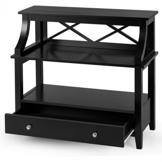 3-Tier Storage Rack End table Side Table with Slide Drawer -Black
