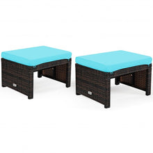 Load image into Gallery viewer, 2 Pieces Cushioned Patio Rattan Ottoman Foot Rest-Turquoise
