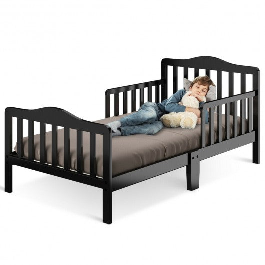 Classic Kids Wood Bed with Guardrails-Black