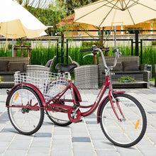 Load image into Gallery viewer, 26&quot; Seat Height Adjustable Single Speed 3-wheel Tricycle with Bell-Red
