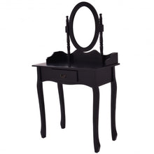 Load image into Gallery viewer, Wooded Vanity Table Set with Oval Mirror and Rotating Mirror-Black
