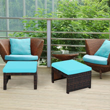 Load image into Gallery viewer, 2 Pieces Cushioned Patio Rattan Ottoman Foot Rest-Turquoise
