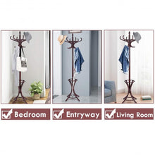 Load image into Gallery viewer, Wood Standing Hat Coat Rack with Umbrella Stand-Brown
