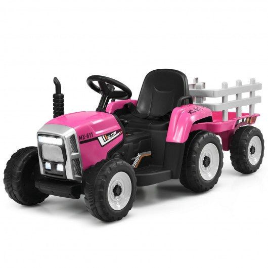12V Kids Ride On Tractor with Trailer Ground Loader-Pink