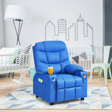 Load image into Gallery viewer, PU Leather Kids Recliner Chair with Cup Holders and Side Pockets-Blue

