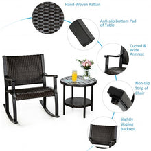 Load image into Gallery viewer, 3 Pcs Patio Rattan Rocking Chair Bistro Set with Coffee Table for Poolside Lawn
