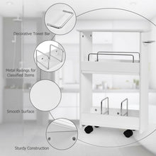 Load image into Gallery viewer, Slim Rolling 3-Tier Bathroom  Mobile Shelving Cabinet wih Handle
