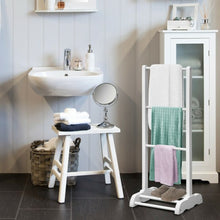 Load image into Gallery viewer, 3-Bar Acacia Wood Freestanding Bathroom Towel Rack  w/Bottom Storage Shelf-White
