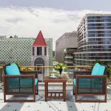 Load image into Gallery viewer, 3 pcs Patio Wicker Furniture Sofa Set with Wooden Frame and Cushion-Turquoise
