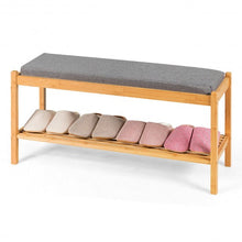 Load image into Gallery viewer, Bamboo Upholstered Padded Shoes Storage Bench
