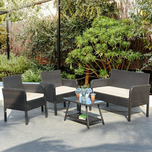 Load image into Gallery viewer, 4Pcs Patio Rattan Wicker Furniture Set Conversation Sofa Bench Cushion-White
