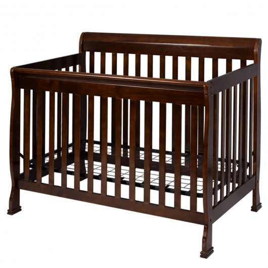 Coffee Pine Wood Baby Toddler Bed Convertible Crib