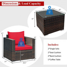 Load image into Gallery viewer, 3 Pcs Patio Conversation Rattan Furniture Set with Cushion-Red
