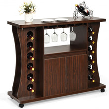 Load image into Gallery viewer, Rolling Buffet Sideboard Wooden Bar Storage Cabinet-Walnut
