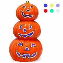 Load image into Gallery viewer, 3-Tier Color-Changing Lighted Ceramic Pumpkin Lantern
