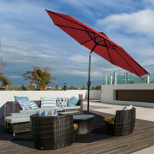 Load image into Gallery viewer, 10&#39; Solar LED Lighted Patio Market Umbrella Shade Tilt Adjustment Crank-Burgundy
