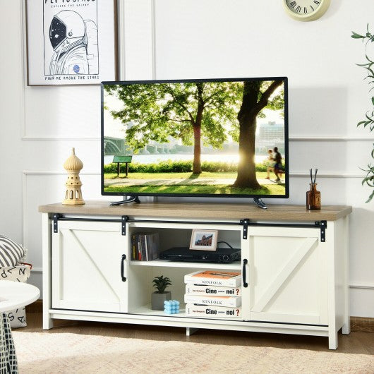 TV Stand Media Center Console Cabinet with Sliding Barn Door - White