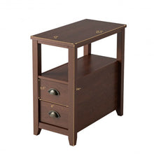 Load image into Gallery viewer, Set of 2 End Table Wooden with 2 Drawer &amp; Shelf Bedside Table-Brown
