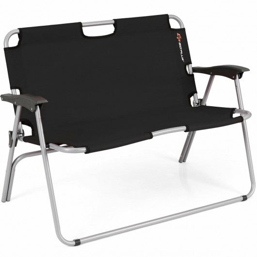 2 Person Folding Camping Bench Portable Double Chair-Black