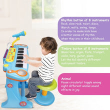 Load image into Gallery viewer, Kids Electronic 37 Key Toy Piano w/ Microphone &amp; Stool-Pink
