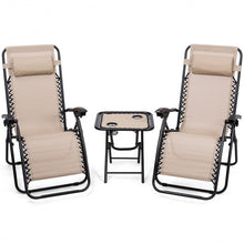 Load image into Gallery viewer, 3 pcs Folding Portable Zero Gravity Reclining Lounge Chairs Table-Beige
