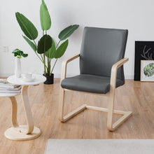 Load image into Gallery viewer, PU Leather Armrest Upholstered Dining Chair with Wood Leg
