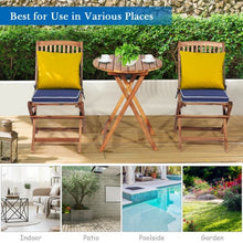 Load image into Gallery viewer, 3PCS Patio Folding Wooden Bistro Set Cushioned Chair -Navy
