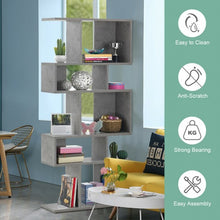 Load image into Gallery viewer, 5 Cubes Ladder Shelf Corner Bookshelf Display Rack Bookcase-Gray

