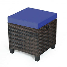 Load image into Gallery viewer, 2PCS Patio Rattan Ottoman Cushioned Seat-Navy
