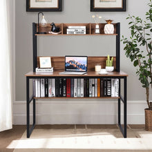 Load image into Gallery viewer, Storage Writing Desk Computer Desk with Hutch &amp; Bookshelf-Walnut
