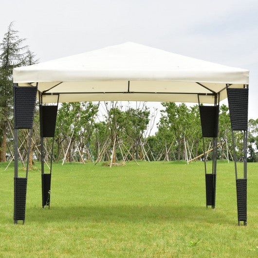 Outdoor 10' x 10' Rattan Wicker Gazebo Canopy-Beige