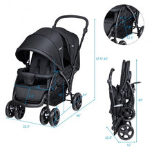 Load image into Gallery viewer, Foldable Lightweight Front Back Seats Double Baby Stroller-Black
