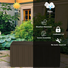 Load image into Gallery viewer, 80 Gallon Plastic Deck Storage Box Tool Box Patio Storage Container-Brown
